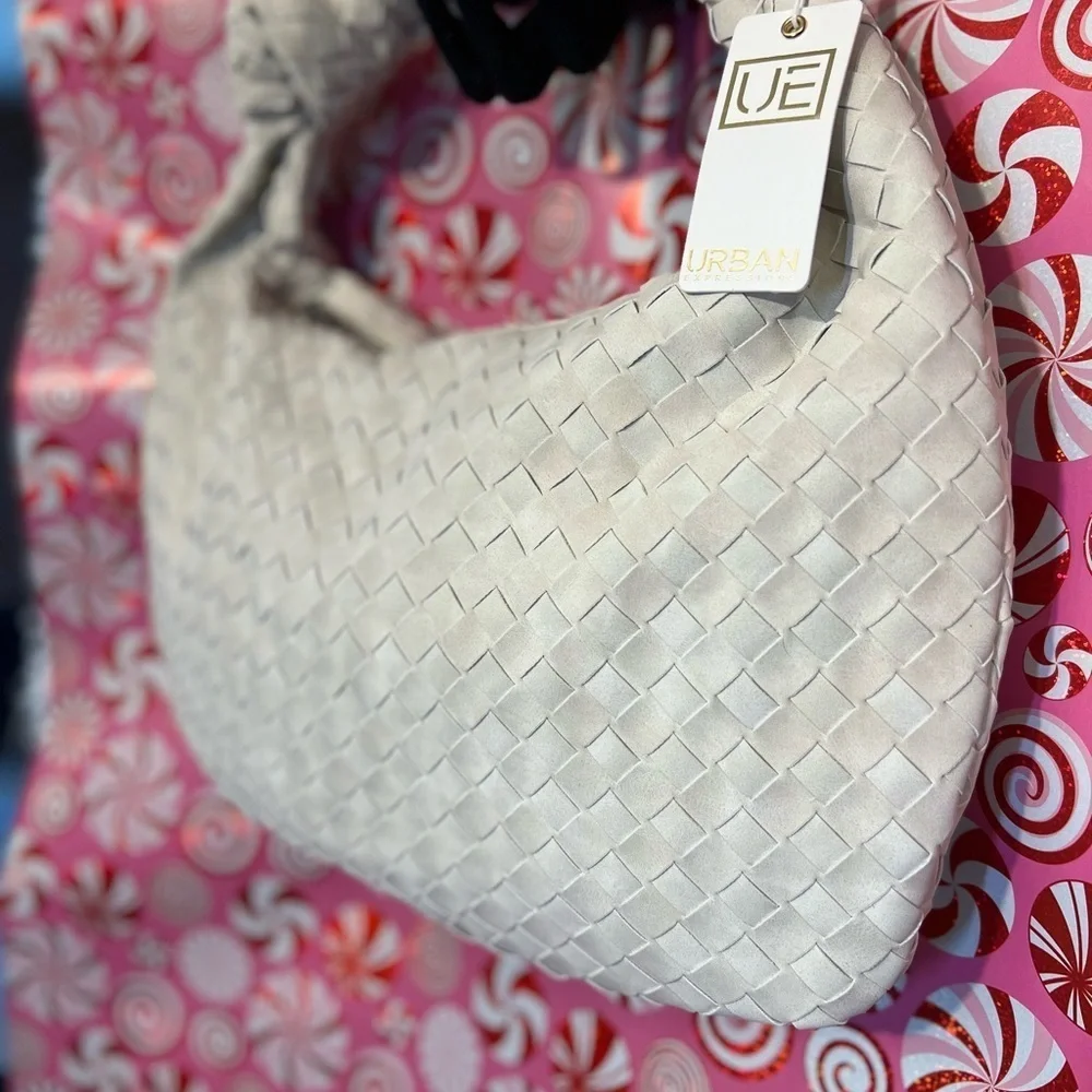 💎💎NWT-Urban Expressions STUNNING Bone Suede Faux-Leather Woven Hobo Bag 💎💎